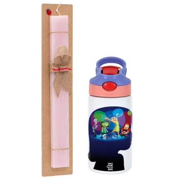 Τα Μυαλά που Κουβαλάς, Easter Set, Children's thermal stainless steel water bottle with safety straw, pink/purple (350ml) & Easter scented flat candle (30cm) (PINK)