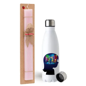 Τα Μυαλά που Κουβαλάς, Easter Set, metallic stainless steel water bottle (750ml) & scented flat Easter candle (30cm) (PINK)