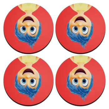 joy, SET of 4 round wooden coasters (9cm)