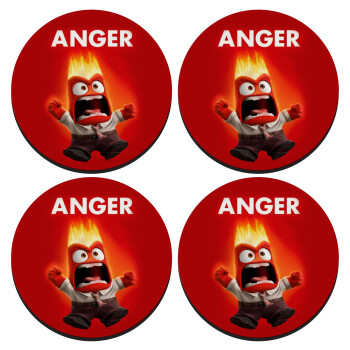 Anger, SET of 4 round wooden coasters (9cm)