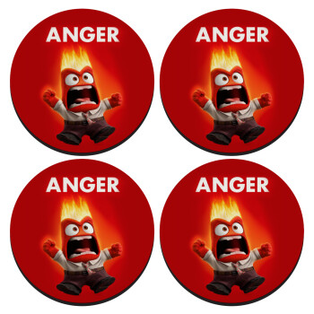 Anger, Θυμός, ΣΕΤ 4 Σουβέρ ξύλινα στρογγυλά (9cm)