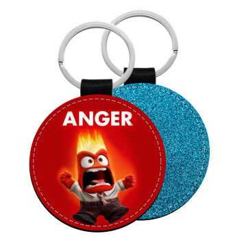 Anger, Μπρελόκ Δερματίνη, στρογγυλό ΜΠΛΕ (5cm)