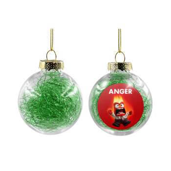 Anger, Χριστουγεννιάτικη μπάλα δένδρου διάφανη με πράσινο γέμισμα 8cm