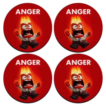 Anger, Θυμός, ΣΕΤ 4 Σουβέρ ξύλινα στρογγυλά (9cm)