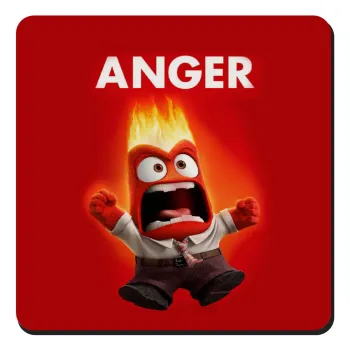 Anger, Θυμός, Τετράγωνο μαγνητάκι ξύλινο 9x9cm