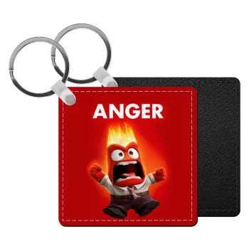 Anger, Θυμός, Μπρελόκ Δερματίνη, τετράγωνο ΜΑΥΡΟ (5x5cm)