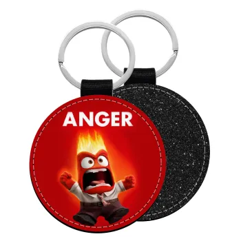 Anger, Μπρελόκ Δερματίνη, στρογγυλό ΜΑΥΡΟ (5cm)
