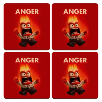 Anger, ΣΕΤ x4 Σουβέρ ξύλινα τετράγωνα plywood (9cm)