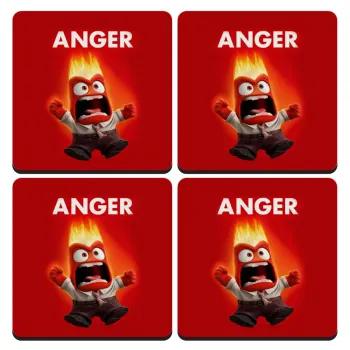 Anger, ΣΕΤ 4 Σουβέρ ξύλινα τετράγωνα (9cm)
