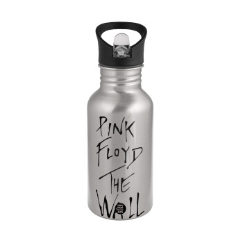 Pink Floyd, The Wall, Παγούρι νερού Ασημένιο με καλαμάκι, ανοξείδωτο ατσάλι 500ml