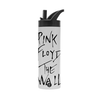 Pink Floyd, The Wall, Μεταλλικό παγούρι θερμός με καλαμάκι & χειρολαβή, ανοξείδωτο ατσάλι (Stainless steel 304), διπλού τοιχώματος, 600ml
