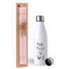 Easter Set, metallic stainless steel water bottle (750ml) & scented flat Easter candle (30cm) (PINK)