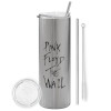 Tumbler stainless steel Silver 600ml, with metal straw & cleaning brush