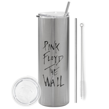 Pink Floyd, The Wall, Eco friendly ποτήρι θερμό Ασημένιο (tumbler) από ανοξείδωτο ατσάλι 600ml, με μεταλλικό καλαμάκι & βούρτσα καθαρισμού