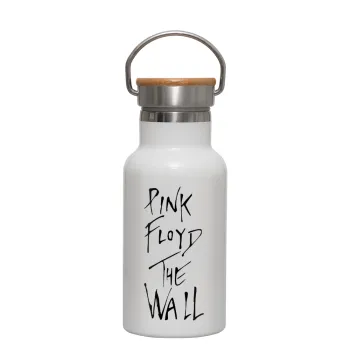 Pink Floyd, The Wall, Metallic thermos (Stainless steel) White with wooden lid (bamboo), double-walled, 350ml