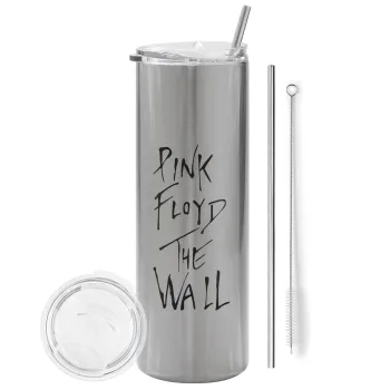 Pink Floyd, The Wall, Tumbler ποτήρι θερμό Ασημένιο από ανοξείδωτο ατσάλι 600ml, με μεταλλικό καλαμάκι & βούρτσα καθαρισμού