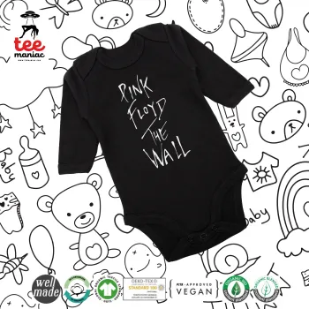 Pink Floyd, The Wall, Μακρυμάνικο βρεφικό φορμάκι, 0-18 μηνών, ΜΑΥΡΟ, 100% Organic Cotton