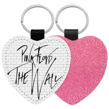 Pink Floyd, The Wall, Μπρελόκ PU δερμάτινο glitter καρδιά ΡΟΖ