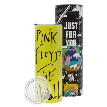 Pink Floyd, The Wall, Neon Yellow Travel Tumbler θερμό, μεταλλικό καλαμάκι(Ανωξείδωτο 304 Food grade, BPA free, 600ml)