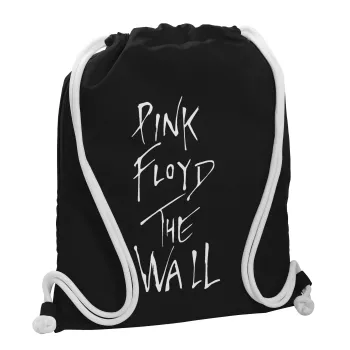 Pink Floyd, The Wall, Τσάντα πλάτης πουγκί GYMBAG Μαύρη, με τσέπη (40x48cm) & χονδρά λευκά κορδόνια