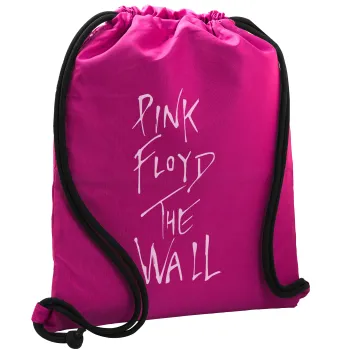 Pink Floyd, The Wall, Τσάντα πλάτης πουγκί GYMBAG Φούξια, με τσέπη (40x48cm) & χονδρά κορδόνια