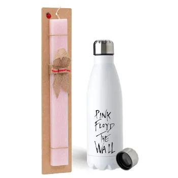 Pink Floyd, The Wall, Easter Set, metallic stainless steel water bottle (750ml) & scented flat Easter candle (30cm) (PINK)