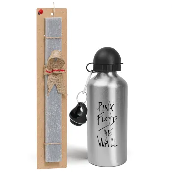 Pink Floyd, The Wall, Easter Set, metallic silver aluminum water bottle (500ml) & aromatic flat Easter candle (30cm) (GRAY)