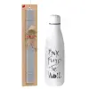 Easter Set, metallic stainless thermos bottle (500ml) & scented flat Easter candle (30cm) (GRAY)