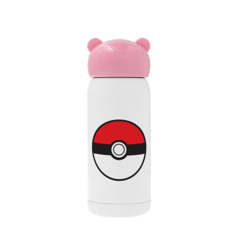 Pokemon ball, Ροζ ανοξείδωτο παγούρι θερμό (Stainless steel), 320ml