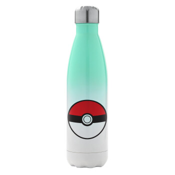 Pokemon ball, Μεταλλικό παγούρι θερμός Πράσινο/Λευκό (Stainless steel), διπλού τοιχώματος, 500ml