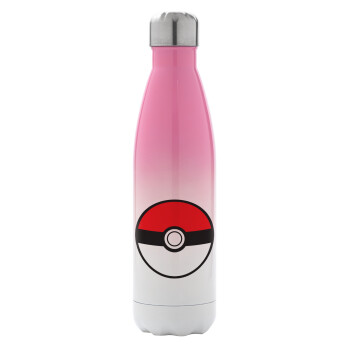 Pokemon ball, Μεταλλικό παγούρι θερμός Ροζ/Λευκό (Stainless steel), διπλού τοιχώματος, 500ml