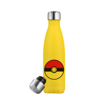 Pokemon ball, Μεταλλικό παγούρι θερμός Κίτρινος (Stainless steel), διπλού τοιχώματος, 500ml