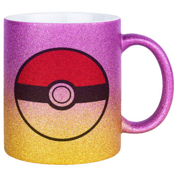 Pokemon ball, Κούπα Χρυσή/Ροζ Glitter, κεραμική, 330ml