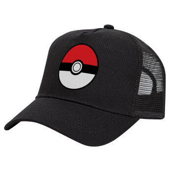 Pokemon ball, Καπέλο Trucker με Δίχτυ, Μαύρο, (ΒΑΜΒΑΚΕΡΟ, ΠΑΙΔΙΚΟ, UNISEX, ONE SIZE)