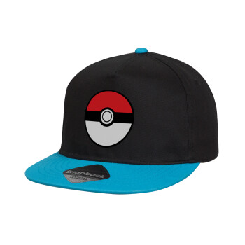 Pokemon ball, Καπέλο παιδικό Flat Snapback, Μαύρο/Μπλε (100% ΒΑΜΒΑΚΕΡΟ, ΠΑΙΔΙΚΟ, UNISEX, ONE SIZE)