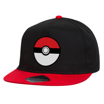 Pokemon ball, Καπέλο παιδικό Flat Snapback, Μαύρο/Κόκκινο (100% ΒΑΜΒΑΚΕΡΟ, ΠΑΙΔΙΚΟ, UNISEX, ONE SIZE)