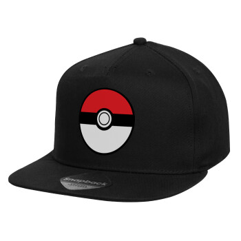 Pokemon ball, Καπέλο παιδικό Flat Snapback, Μαύρο (100% ΒΑΜΒΑΚΕΡΟ, ΠΑΙΔΙΚΟ, UNISEX, ONE SIZE)