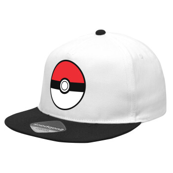 Pokemon ball, Καπέλο Ενηλίκων Flat Snapback Λευκό/Μαύρο, (POLYESTER, ΕΝΗΛΙΚΩΝ, UNISEX, ONE SIZE)