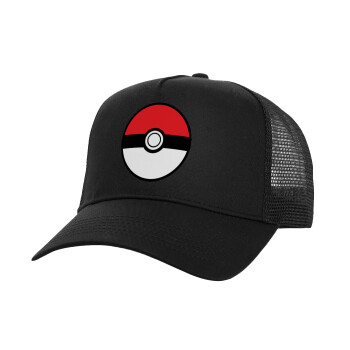 Pokemon ball, Καπέλο Structured Trucker, Μαύρο, 100% βαμβακερό, (UNISEX, ONE SIZE)