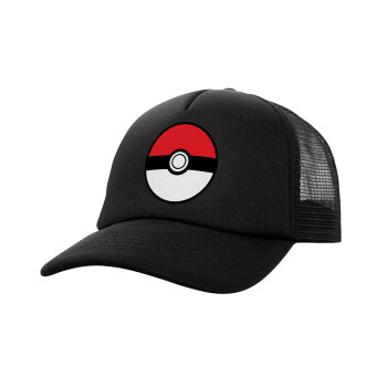 Pokemon ball, Καπέλο Ενηλίκων Soft Trucker με Δίχτυ Μαύρο (POLYESTER, ΕΝΗΛΙΚΩΝ, UNISEX, ONE SIZE)