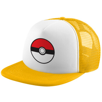 Pokemon ball, Καπέλο παιδικό Soft Trucker με Δίχτυ ΚΙΤΡΙΝΟ/ΛΕΥΚΟ (POLYESTER, ΠΑΙΔΙΚΟ, ONE SIZE)