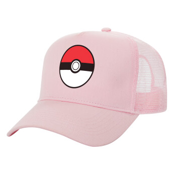 Pokemon ball, Καπέλο Ενηλίκων Structured Trucker, με Δίχτυ, ΡΟΖ (100% ΒΑΜΒΑΚΕΡΟ, ΕΝΗΛΙΚΩΝ, UNISEX, ONE SIZE)