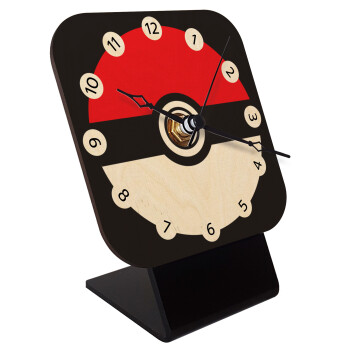 Pokemon ball, Επιτραπέζιο ρολόι σε φυσικό ξύλο (10cm)