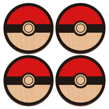 Pokemon ball, ΣΕΤ x4 Σουβέρ ξύλινα στρογγυλά plywood (9cm)