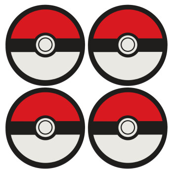 Pokemon ball, SET of 4 round wooden coasters (9cm)