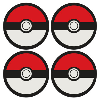 Pokemon ball, ΣΕΤ 4 Σουβέρ ξύλινα στρογγυλά (9cm)