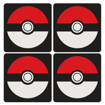 Pokemon ball, ΣΕΤ 4 Σουβέρ ξύλινα τετράγωνα (9cm)
