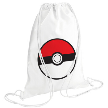 Pokemon ball, Τσάντα πλάτης πουγκί GYMBAG λευκή (28x40cm)