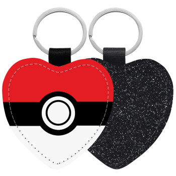 Pokemon ball, Μπρελόκ PU δερμάτινο glitter καρδιά ΜΑΥΡΟ