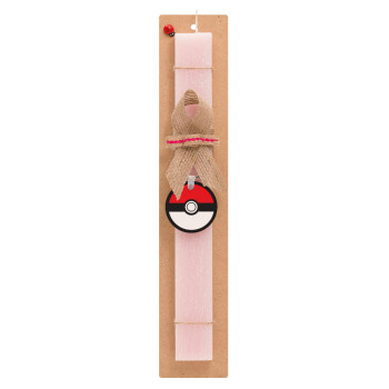 Pokemon ball, Easter Set, wooden keychain & scented flat Easter candle (30cm) (PINK)